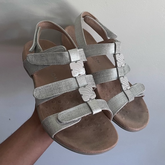 Vionic Metallic Silver Sandals - Picture 1 of 7